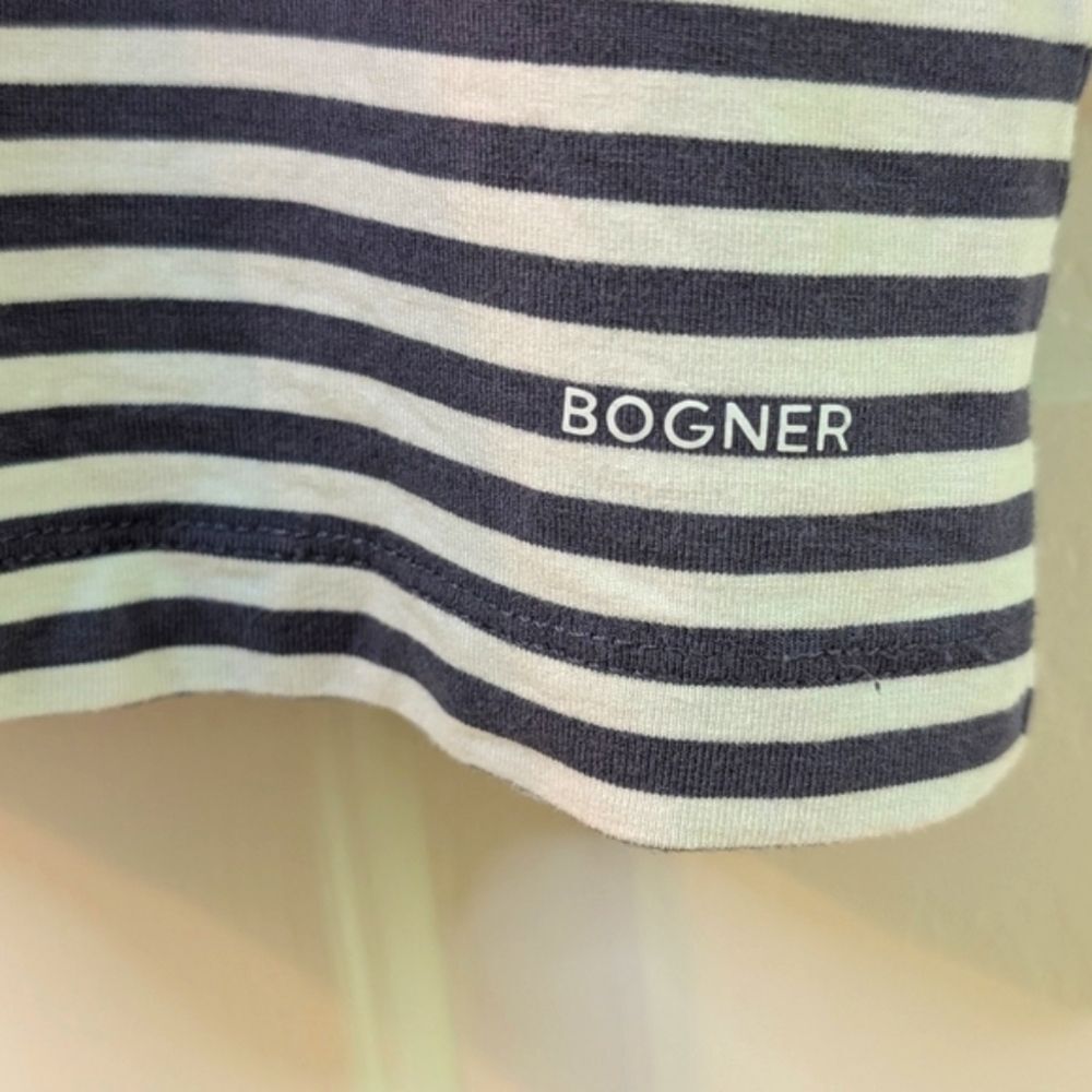 Bogner Striped 3/4 Sleeve Stretch Top Blue White 12 - Picture 4 of 9